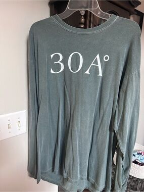 Comfort Colors Long Sleeve Tee in Sage Green with White 30A Print